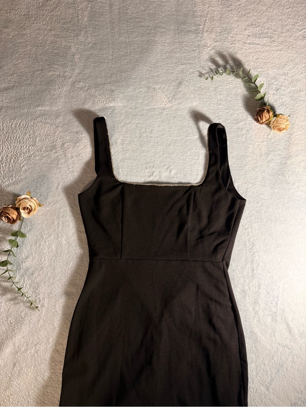 Lulu's Black Maxi Dress with Sparkle neckline Trim - Picture 10 of 11